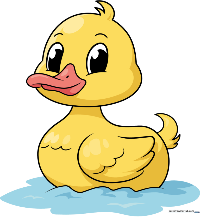 A bright, friendly cartoon duck drawing, perfect for kids to learn.