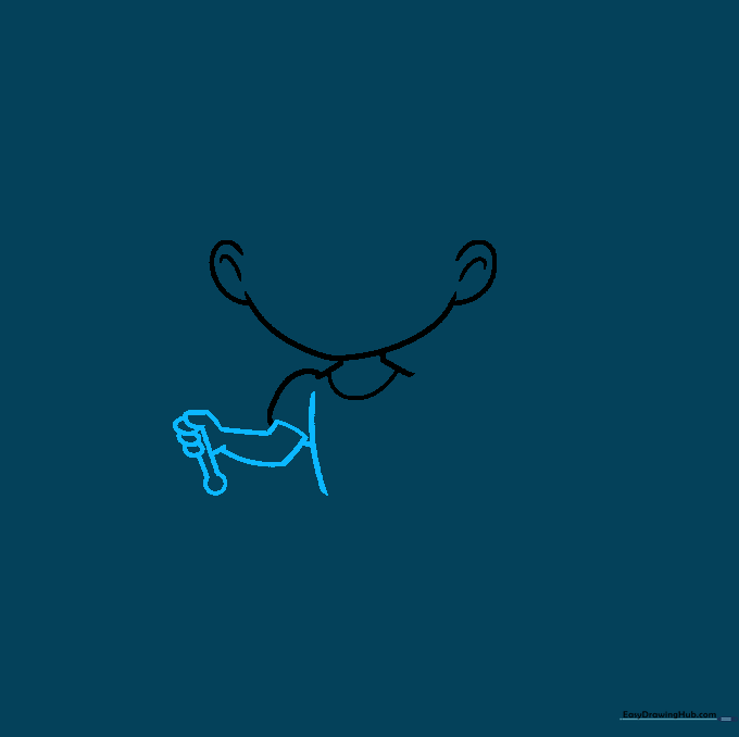 Drawing the fairy's arm, sleeve, and a simple wand with a circular tip.