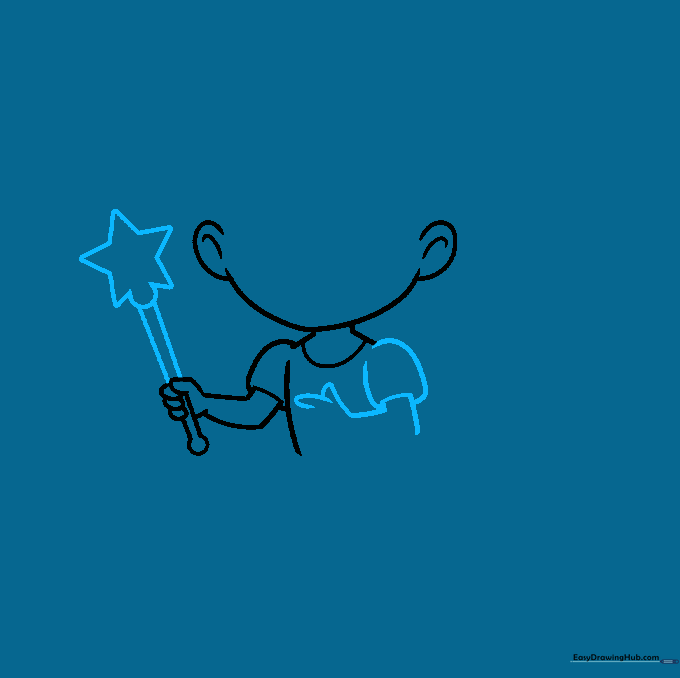Refining the fairy's wand into a star shape and adding the opposite sleeve.