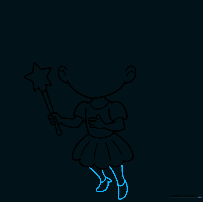 Sketching the fairy's legs and shoes with a simple loop for the heel.