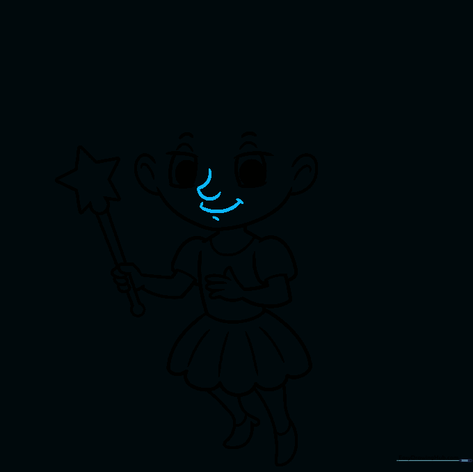 Adding a small nose and a smiling mouth to the fairy's face.