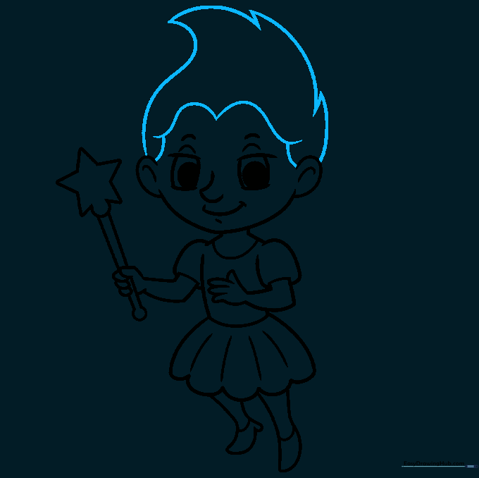 Adding a flowing, flame-like hairstyle to the fairy.