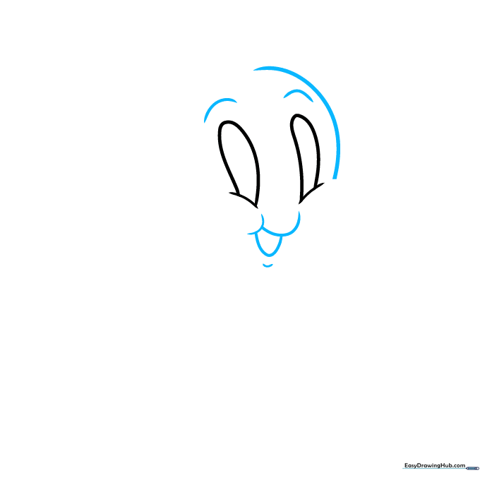 Drawing the ghost's facial features including eyebrows and a curved mouth.