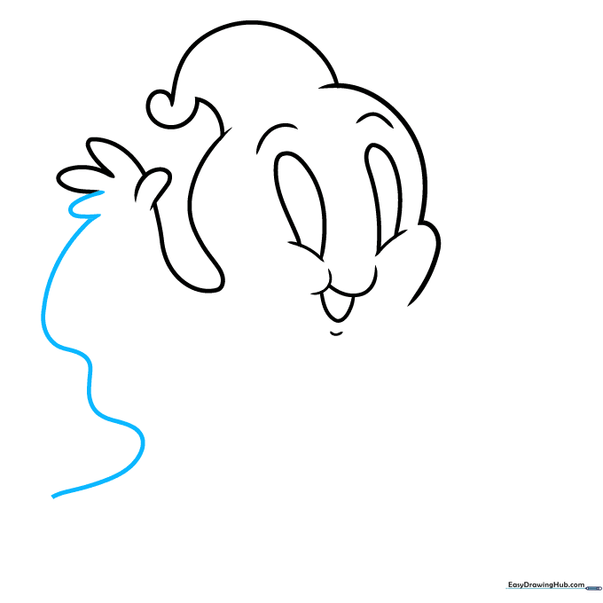Drawing the ghost's trailing body shape with a wavy line.