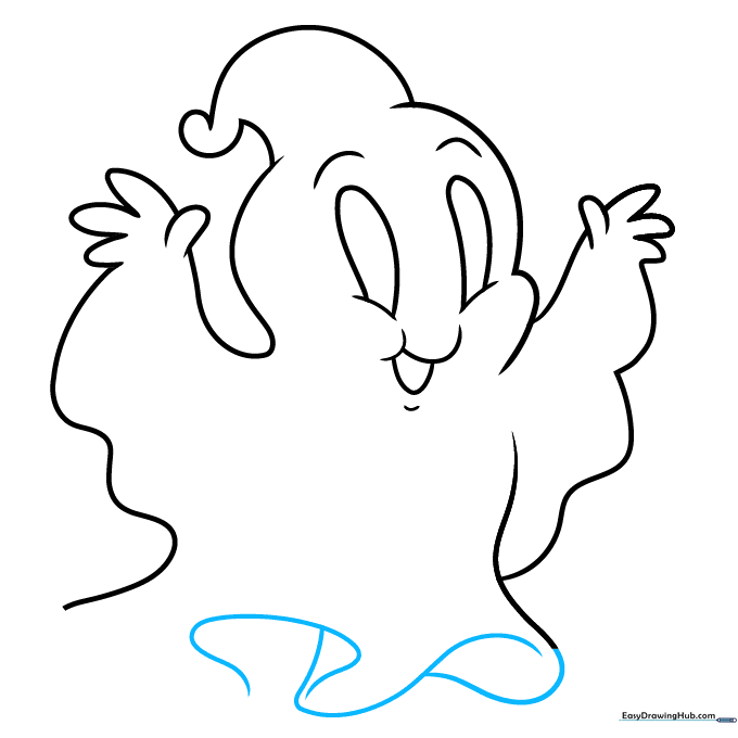 Drawing the wavy bottom hem of the ghost's sheet.