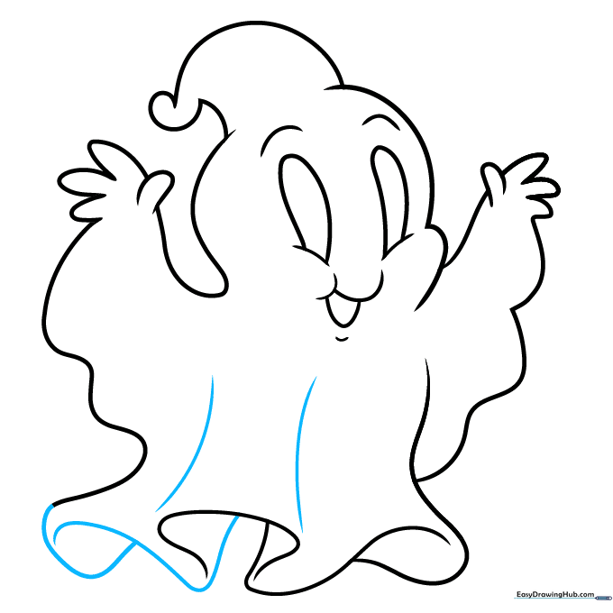 Finalizing the ghost's body outline with ink.