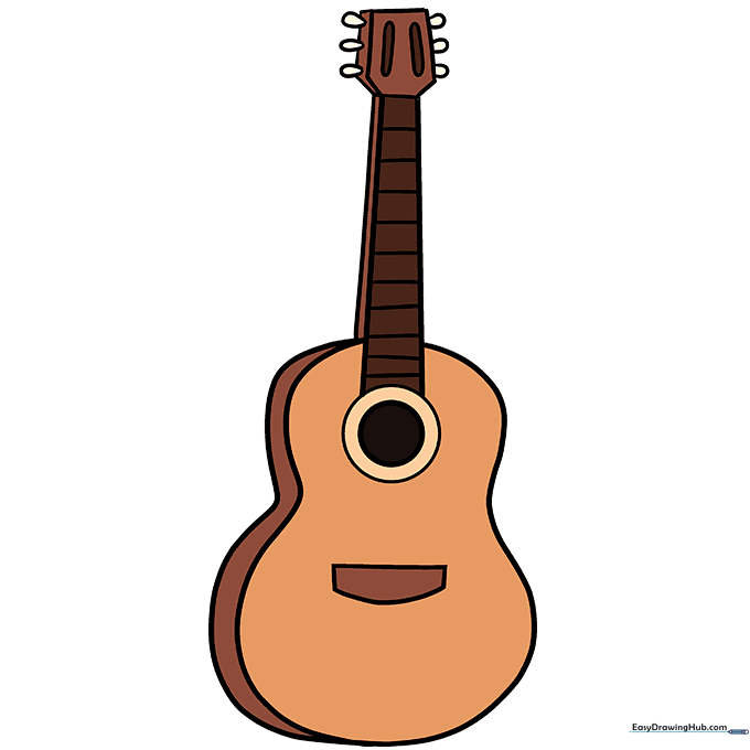 A fully colored, vibrant cartoon guitar drawing.