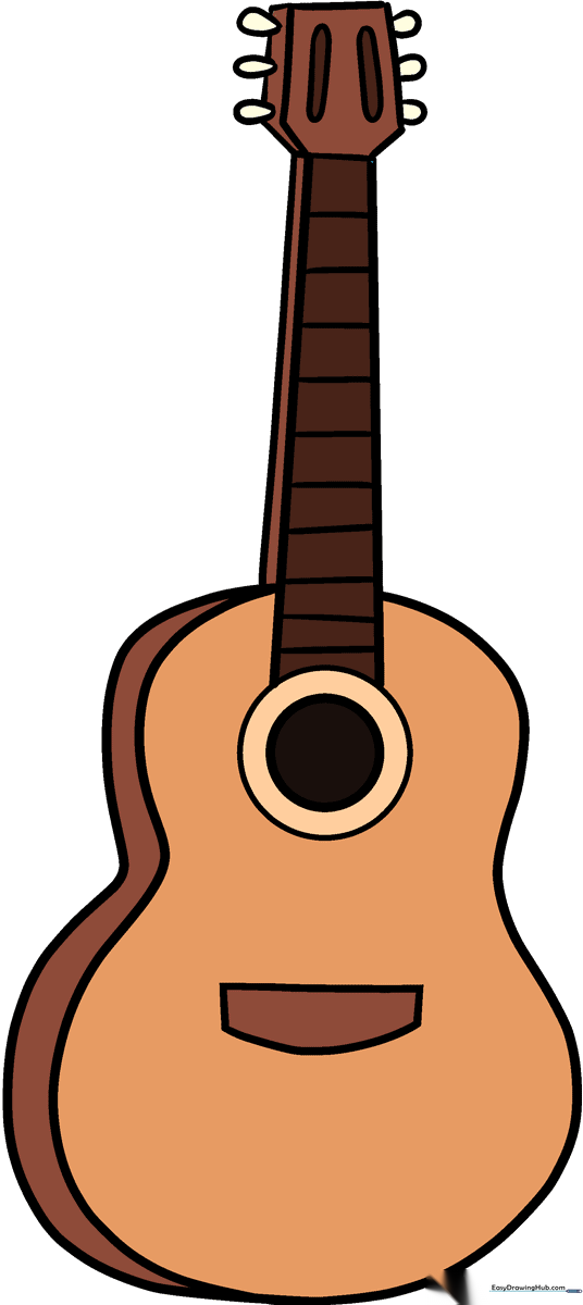 A colorful, finished cartoon guitar drawing, perfect for kids to learn from.