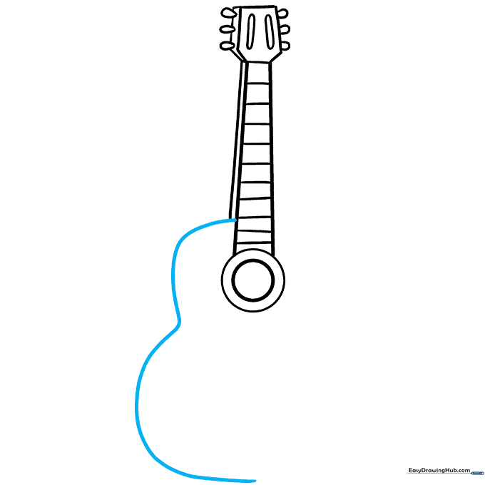 Starting the curved outline of the guitar body.