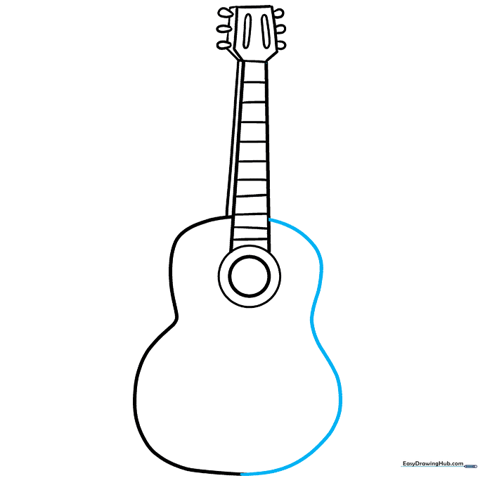 Closing the curved outline of the guitar body.
