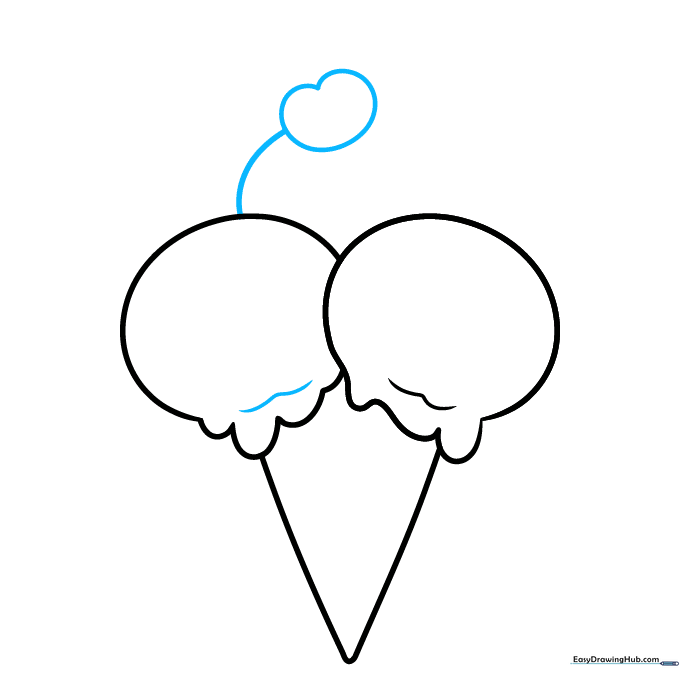 Drawing a heart-shaped cherry on top of the ice cream stack.
