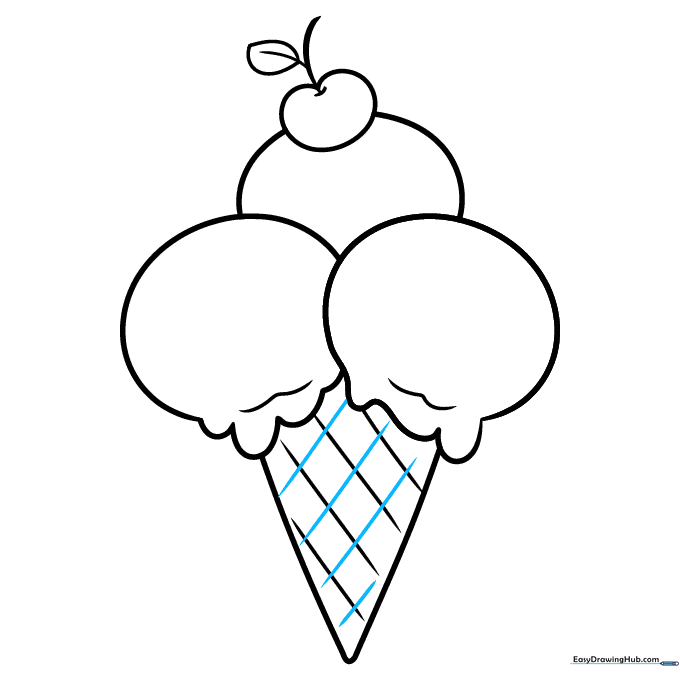 Completing the waffle cone pattern with intersecting lines.