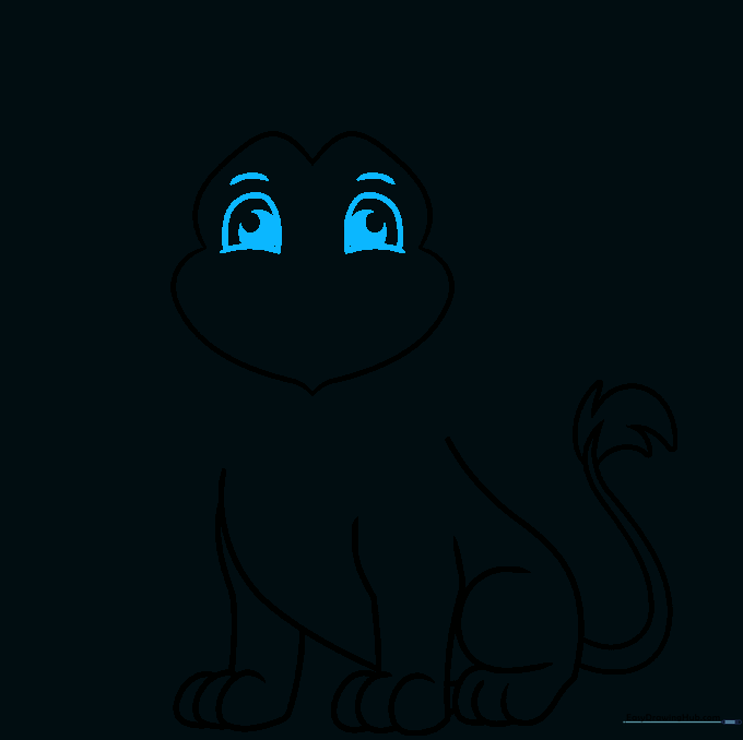 Drawing the lion's eyes with pupils and eyebrows for character expression.