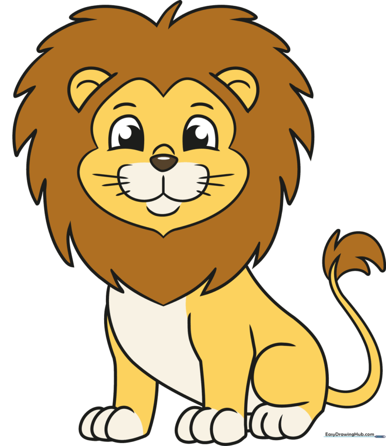 A friendly, finished cartoon lion drawing, perfect for kids to learn from.