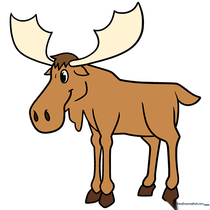 The final colored cartoon moose drawing.