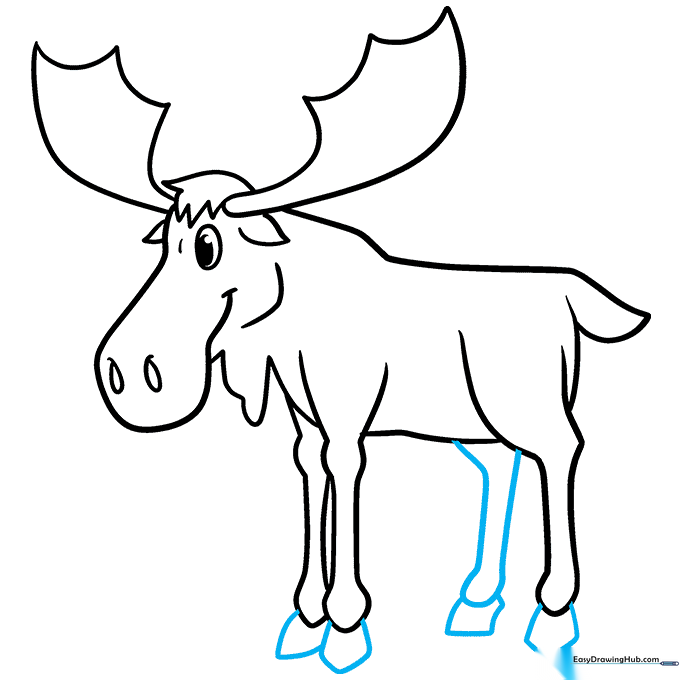 Adding the final leg and hooves to complete the moose outline.
