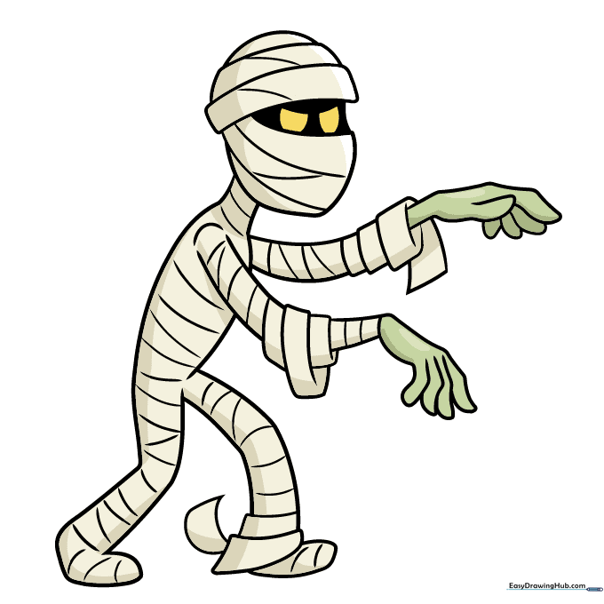 Final colored cartoon mummy drawing.