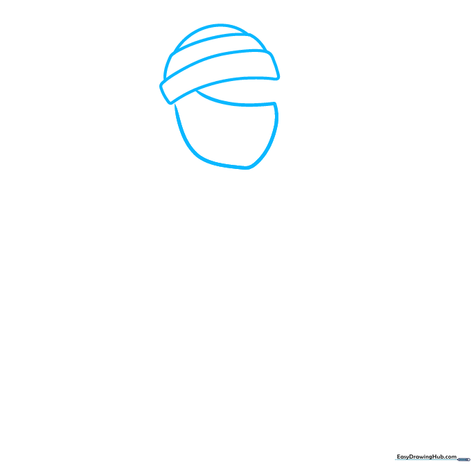 Line drawing showing the initial curved rectangular shapes forming the top of a mummy's head.