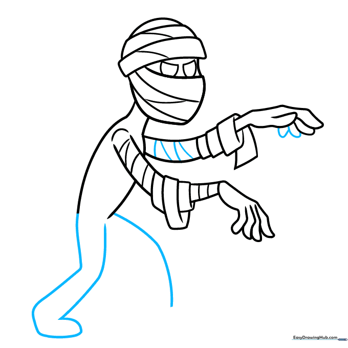 Outline of the mummy's legs and feet.