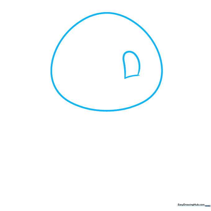 Pencil sketch of a rounded penguin head shape with one eye outline.