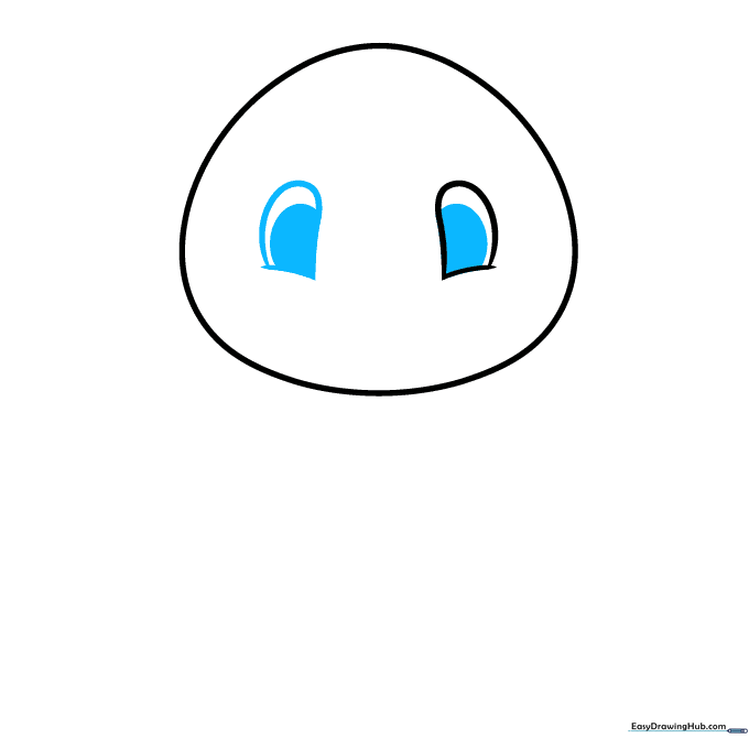 Two eyes drawn on the penguin's face with dark pupils.