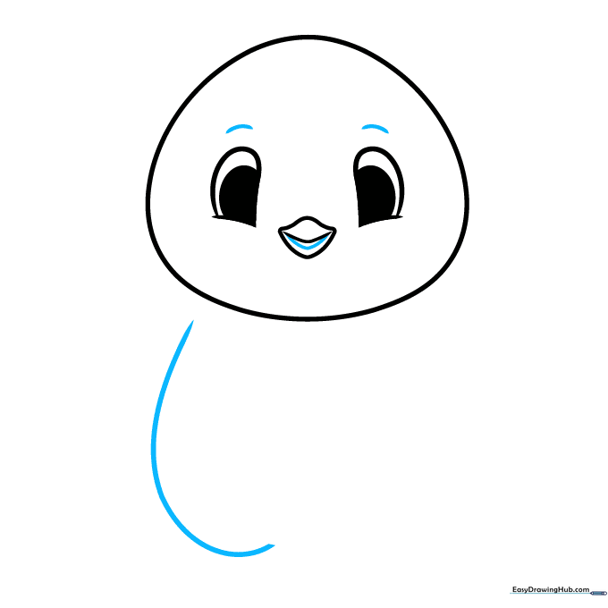 Penguin head with added eyebrows and the start of a body outline.