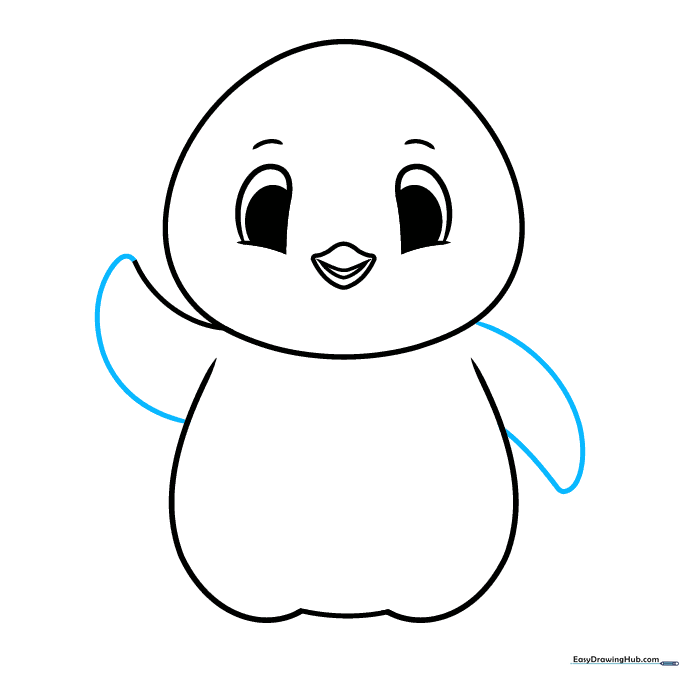Penguin with both flippers drawn on the body.