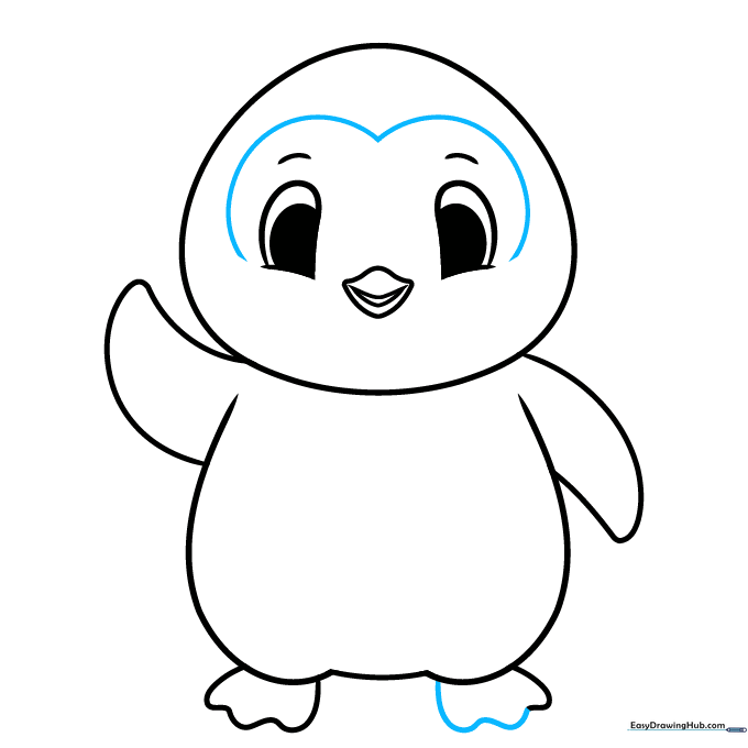 Penguin face with added markings above the eyes.