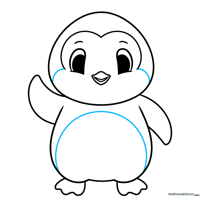 Completed penguin outline with belly markings.