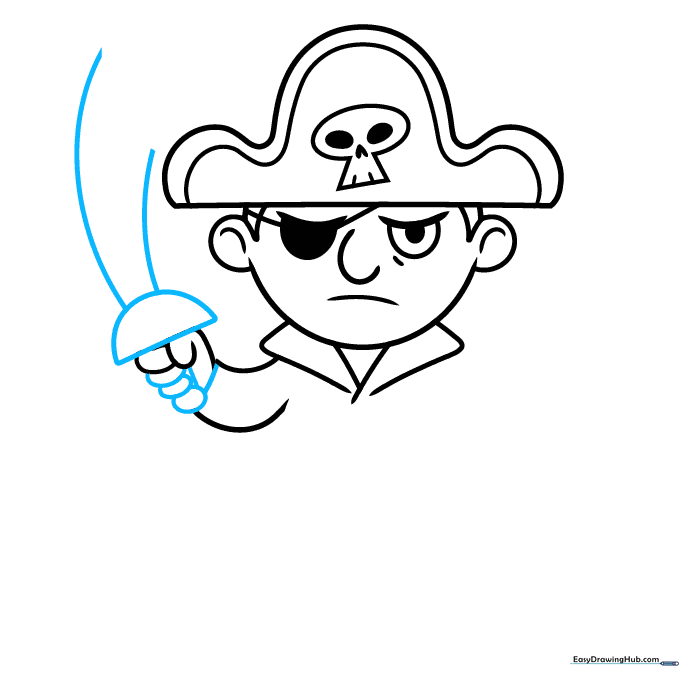 Adding a sword held in the pirate's hand with a cross-guard.