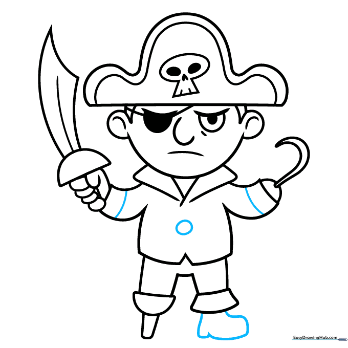Final line art of the pirate with all details added.