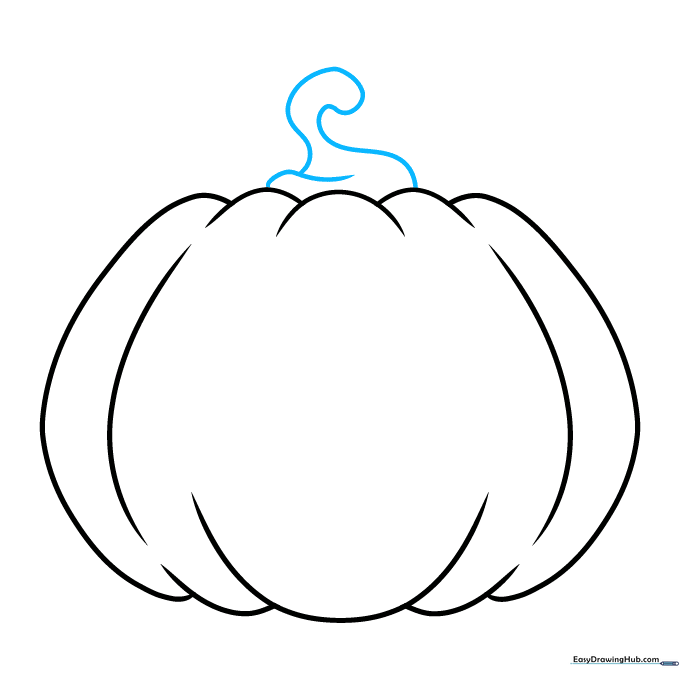 Drawing a small, irregular stem on top of the pumpkin.