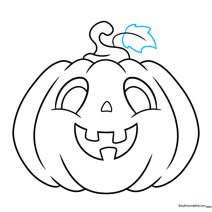 Adding a jagged-edged leaf to the pumpkin stem.