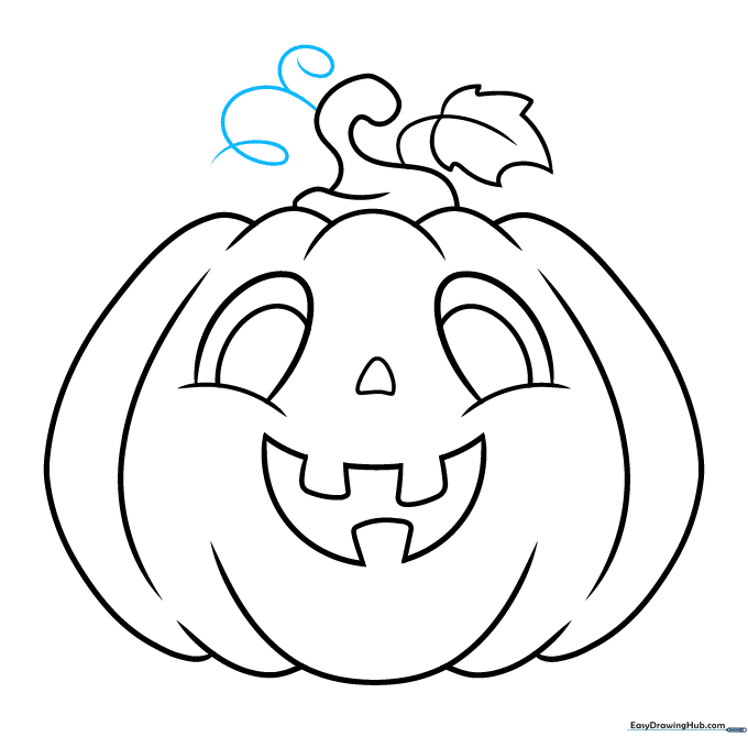 Adding a curly vine tendril to the pumpkin stem.