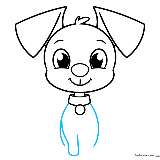 Sketching the puppy's torso and the first front leg.