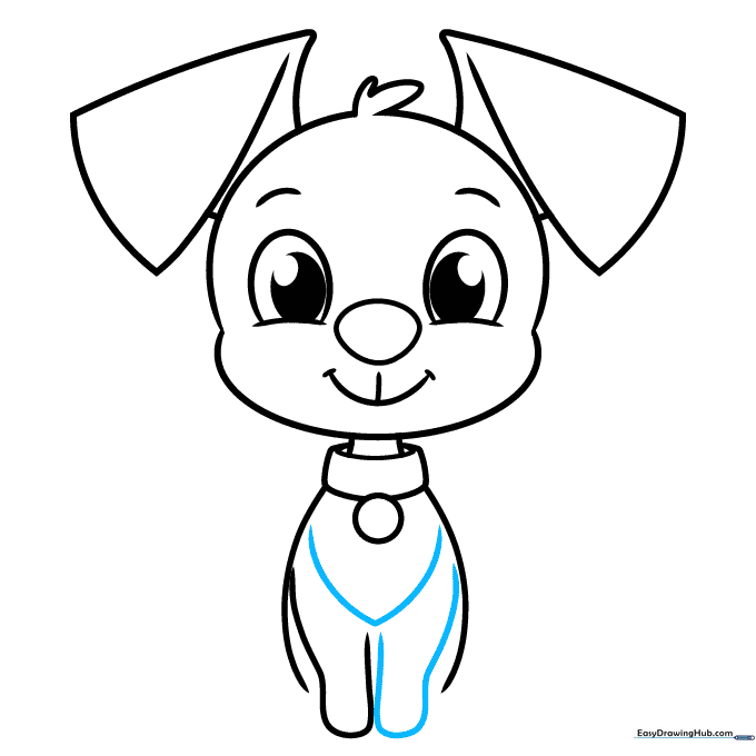 Adding the second front leg and a chest contour to the puppy drawing.