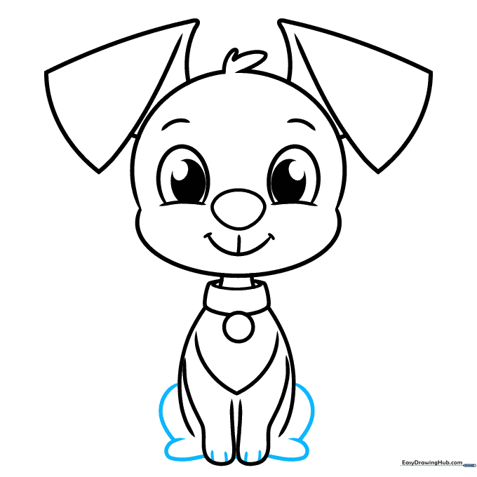 Adding the back legs and toe details to the puppy's body.