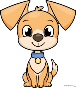 A colorful, finished cartoon puppy drawing, perfect for kids to use as a reference.