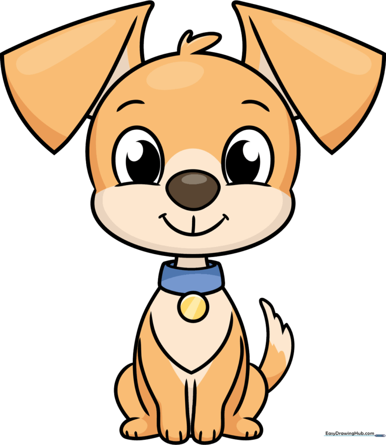 A colorful, finished cartoon puppy drawing, perfect for kids to use as a reference.