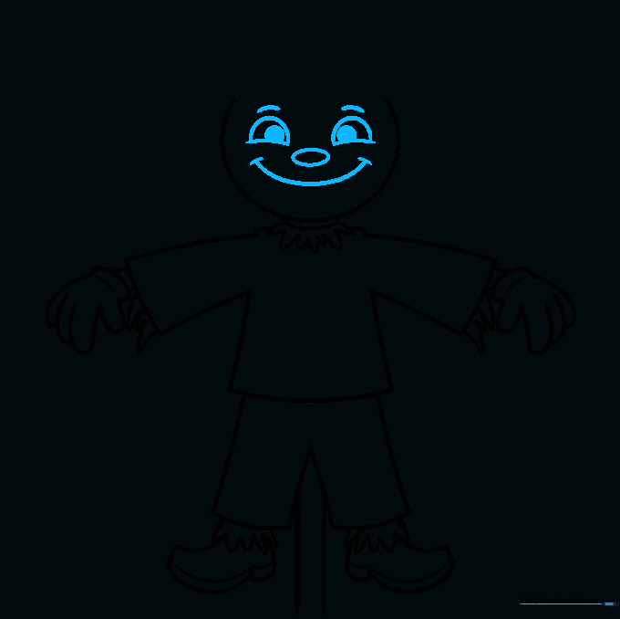 Adding facial features: eyes, nose, and a wide smile.