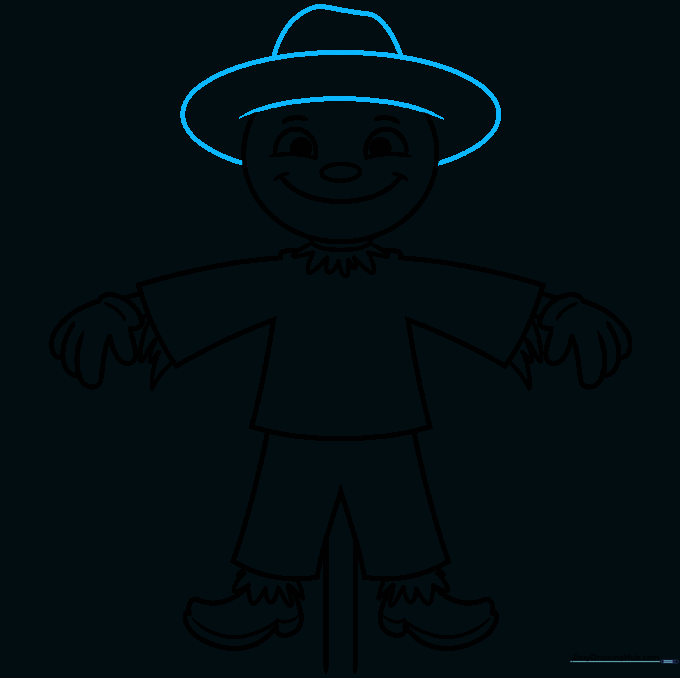 Adding a floppy hat to the scarecrow's head.
