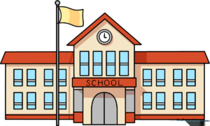 A colorful, finished cartoon school drawing, perfect for kids to replicate.