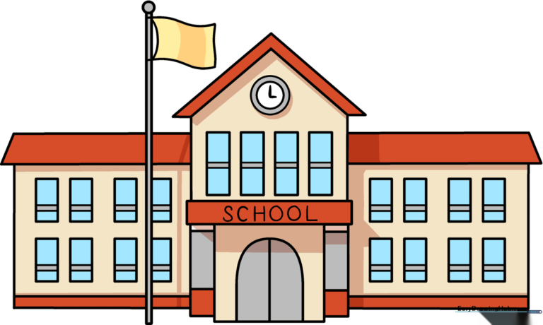 A colorful, finished cartoon school drawing, perfect for kids to replicate.