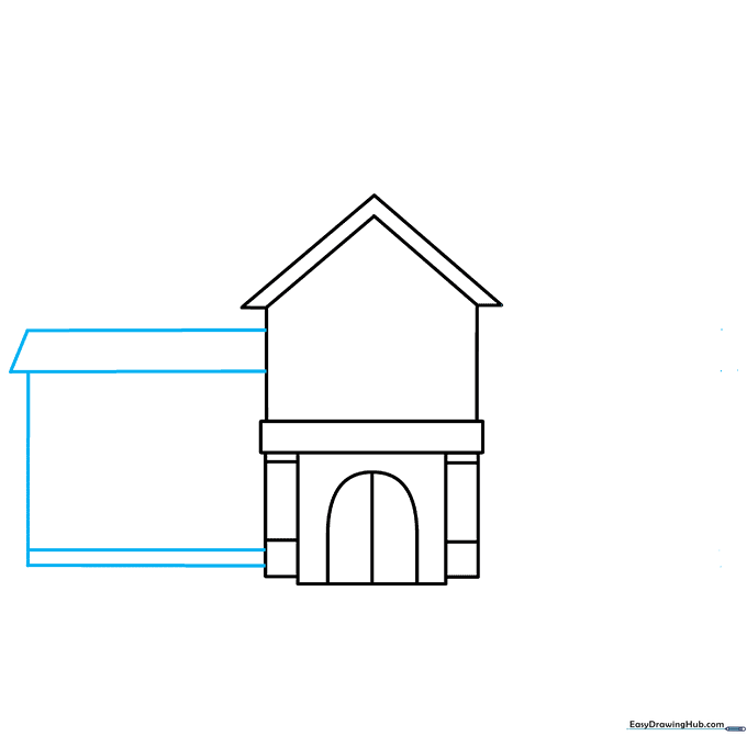 Adding a rectangular wing to the left side of the school building.
