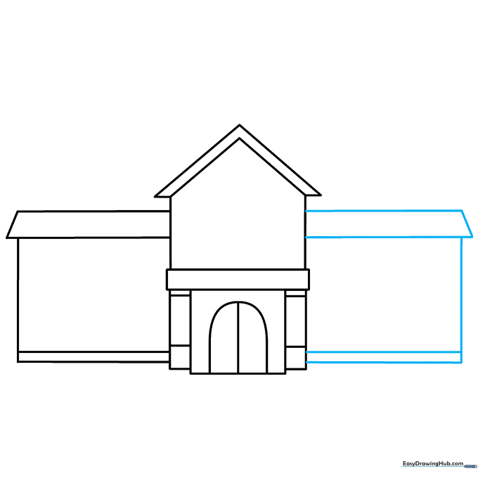 Adding a matching rectangular wing to the right side of the school building.
