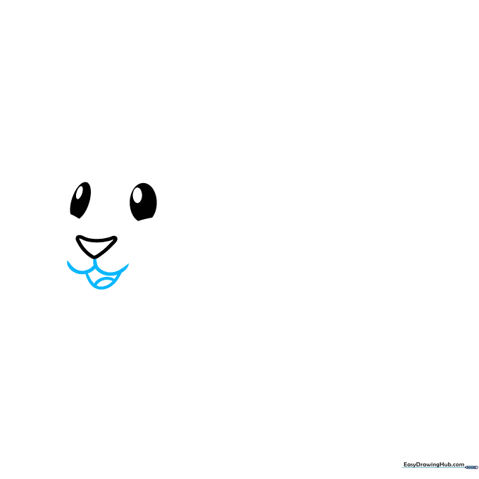 Drawing the sheep's mouth with a W-shaped line and a small tongue detail.