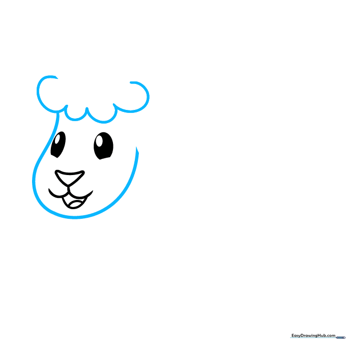 Adding fluffy wool texture to the top of the sheep's head using connected U-shaped lines.