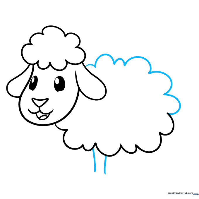 Completing the body outline and drawing the first leg of the sheep.