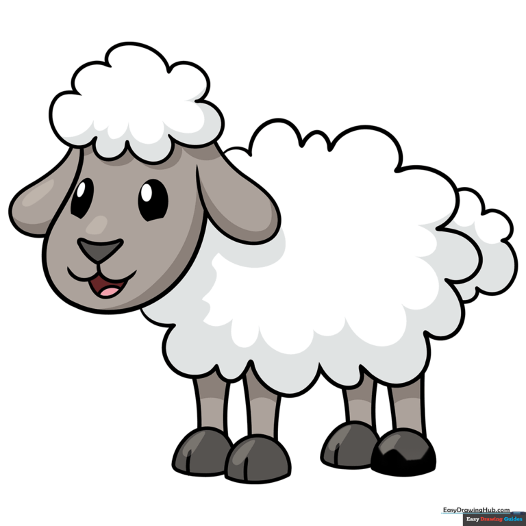 A colorful, friendly cartoon sheep illustration, perfect for kids' art projects.