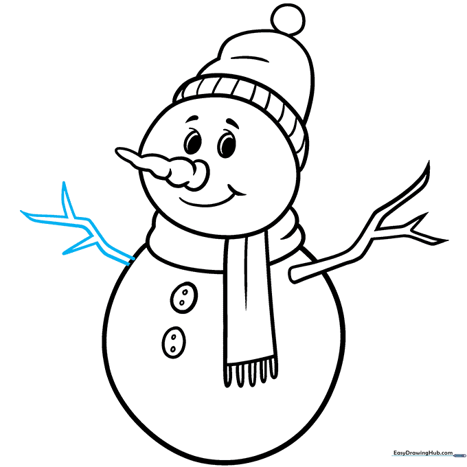 Adding the second branch arm to complete the snowman's silhouette.